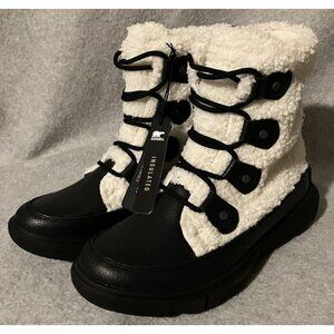 Sorel Explorer II Joan Cozy Boots Womens Size 7 Black/Sea Salt Sherpa Waterproof